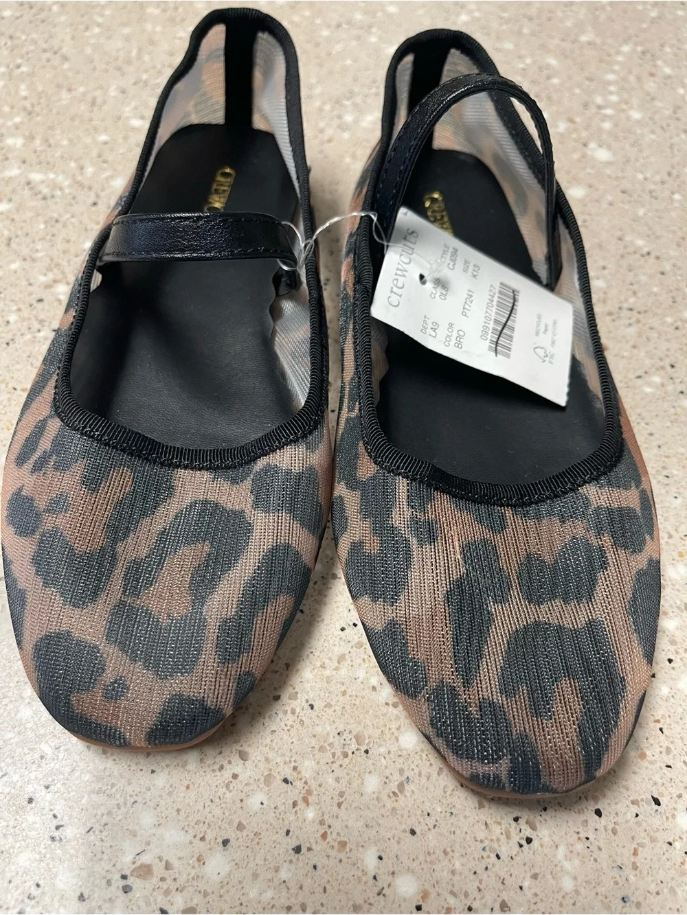 Crewcuts NWT Girls' Ballet Flats Size 13 with Straps in Leopard Print Mesh